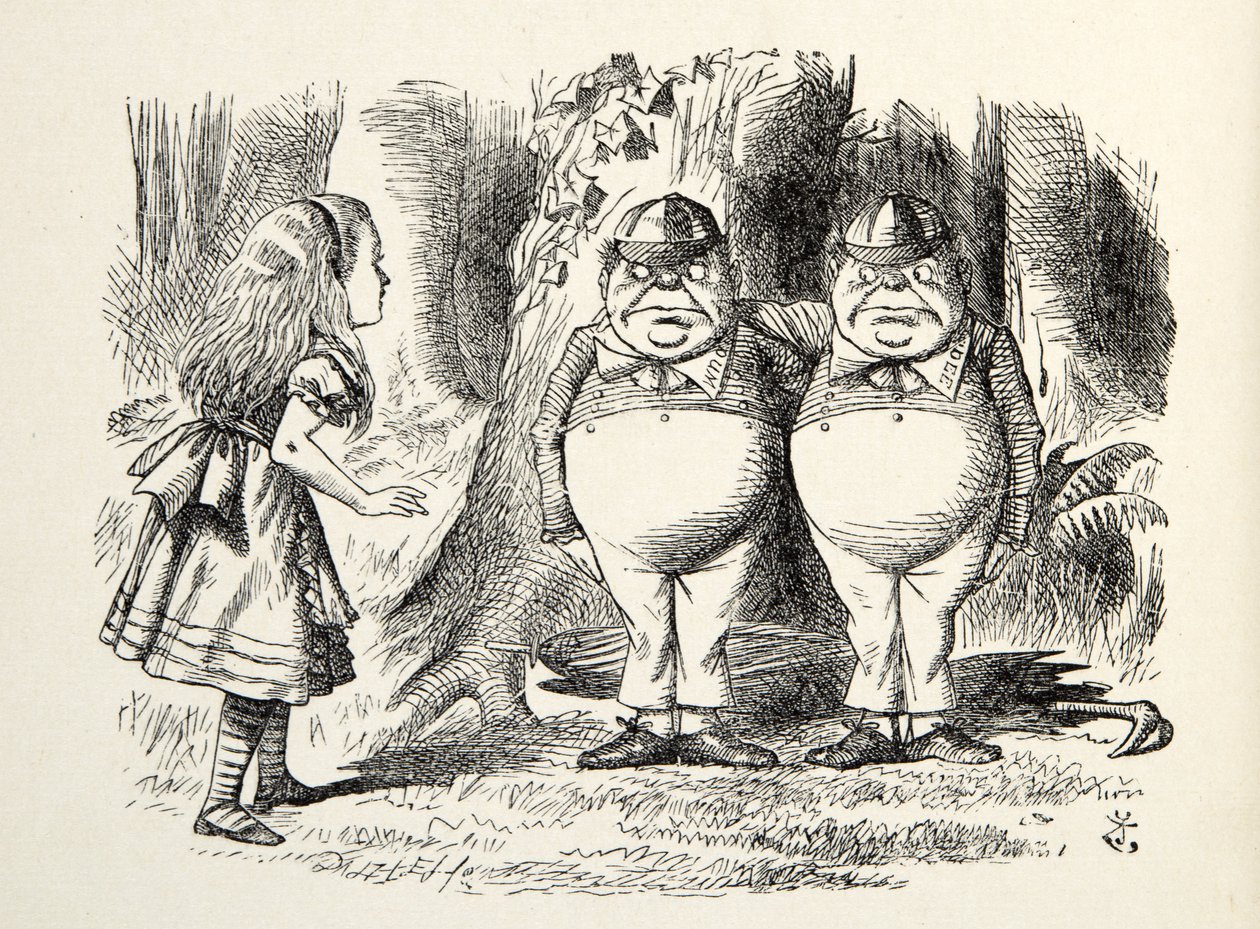Tweedledum和Tweedledee，来自透镜的插图，作者：Lewis Carroll（1832  -  98），1872年 作者 约翰·坦尼尔