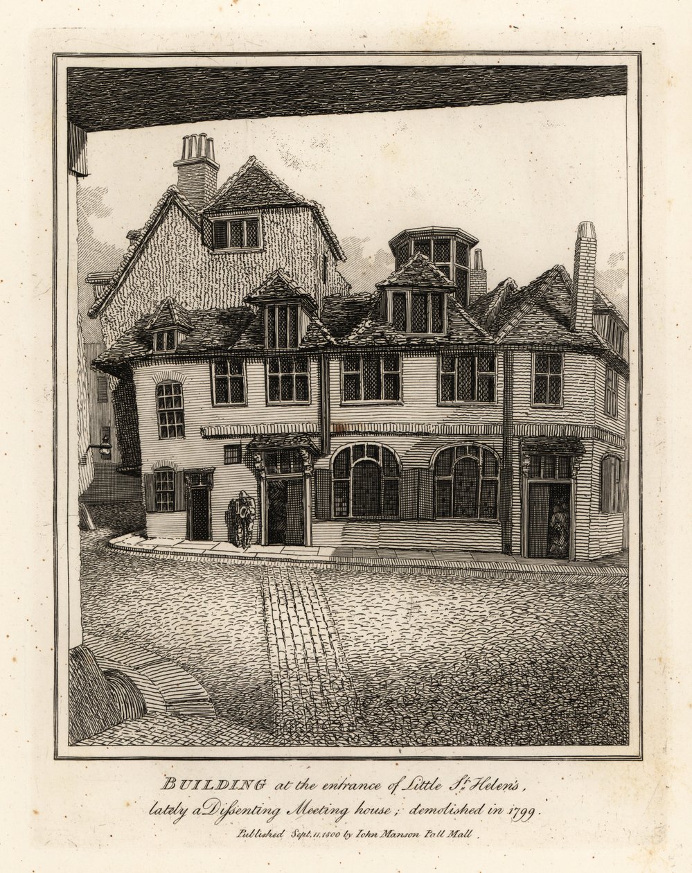 Building at the entrance of Little St Helens, lately a Dissenting Meeting House, demolished in 1799 作者 约翰·托马斯·史密斯