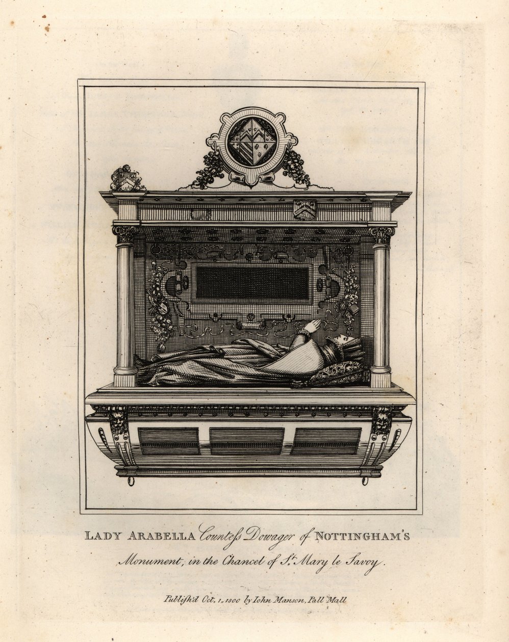 Grave effigy or Lady Arabella, Countess Dowager of Nottingham, in the chancel of St Mary le Savoy 作者 约翰·托马斯·史密斯
