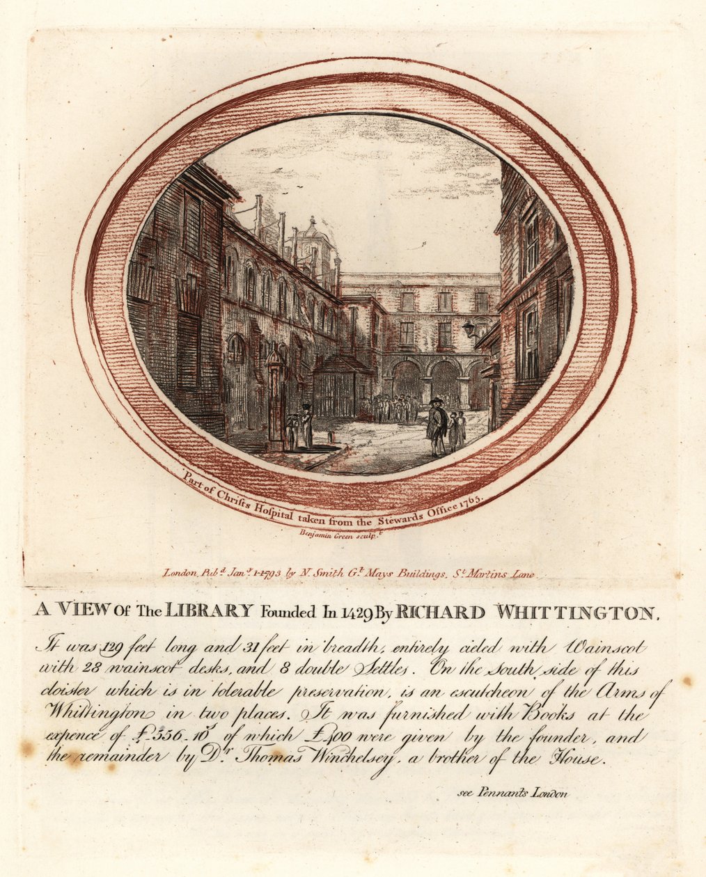 1429 年由 Richard Whittington 在伦敦 Christs 医院创立的图书馆 作者 约翰·托马斯·史密斯