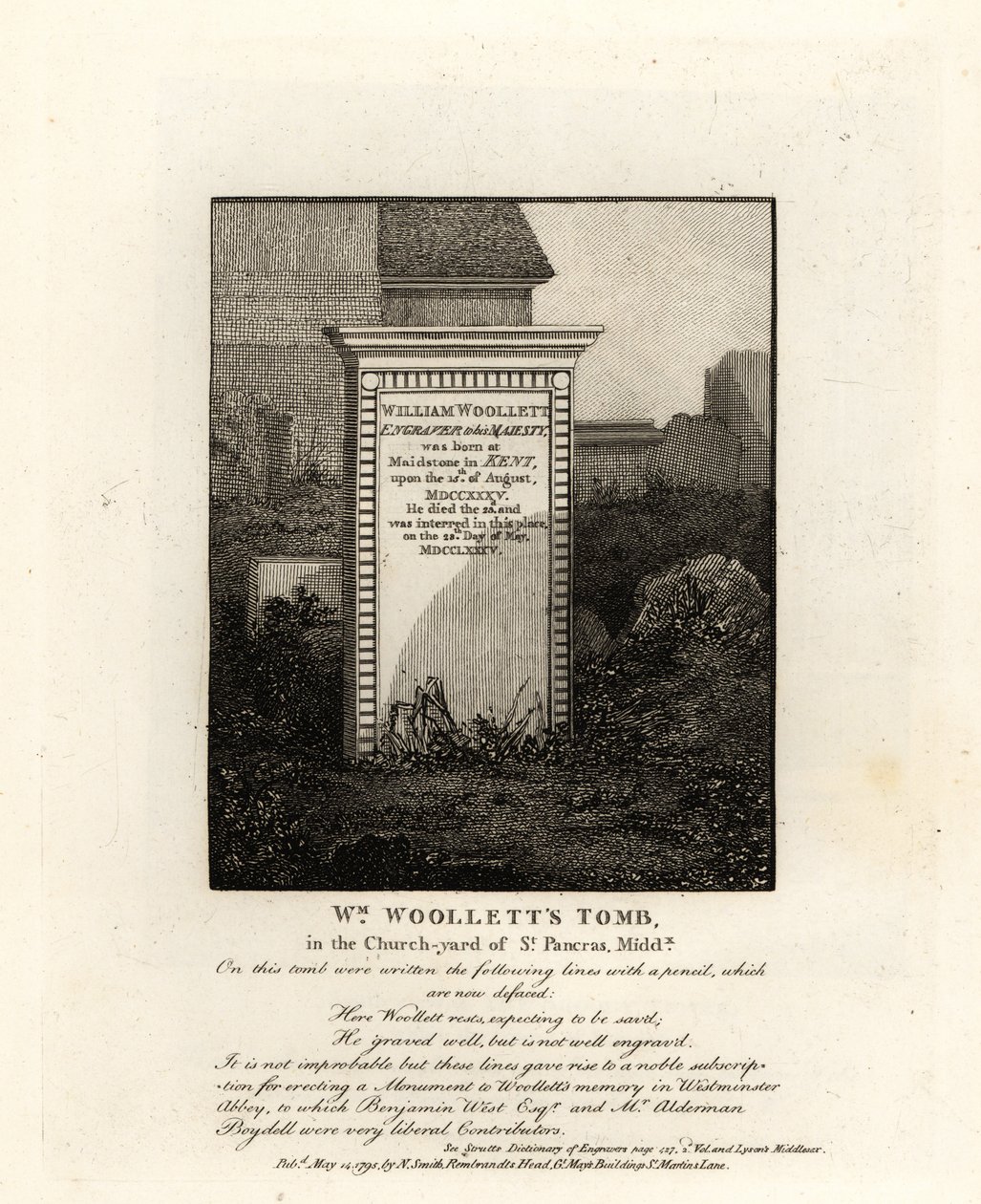 Tomb of royal engraver William Woollett, died 1735, in the churchyard of St Pancras, Middlesex 作者 约翰·托马斯·史密斯