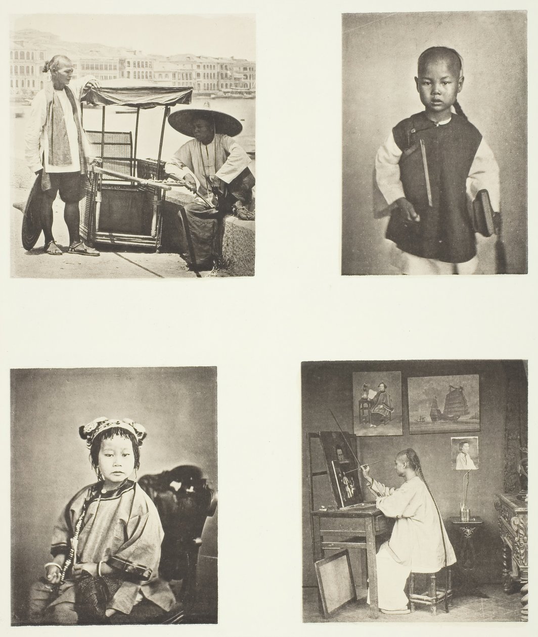 一个香港轿子，一个中国学生，一个中国女孩，一个香港艺术家，约1868年。 作者 约翰汤姆森