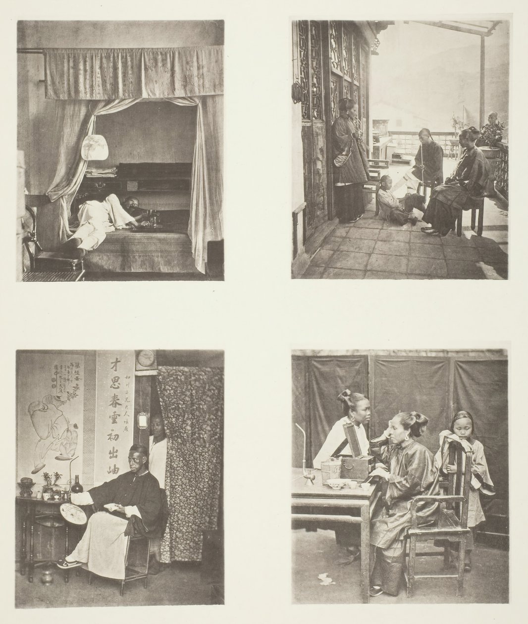 在家闻鸦片烟斗，晚餐后，为荣誉而读书，厕所，约1868年。 作者 约翰汤姆森