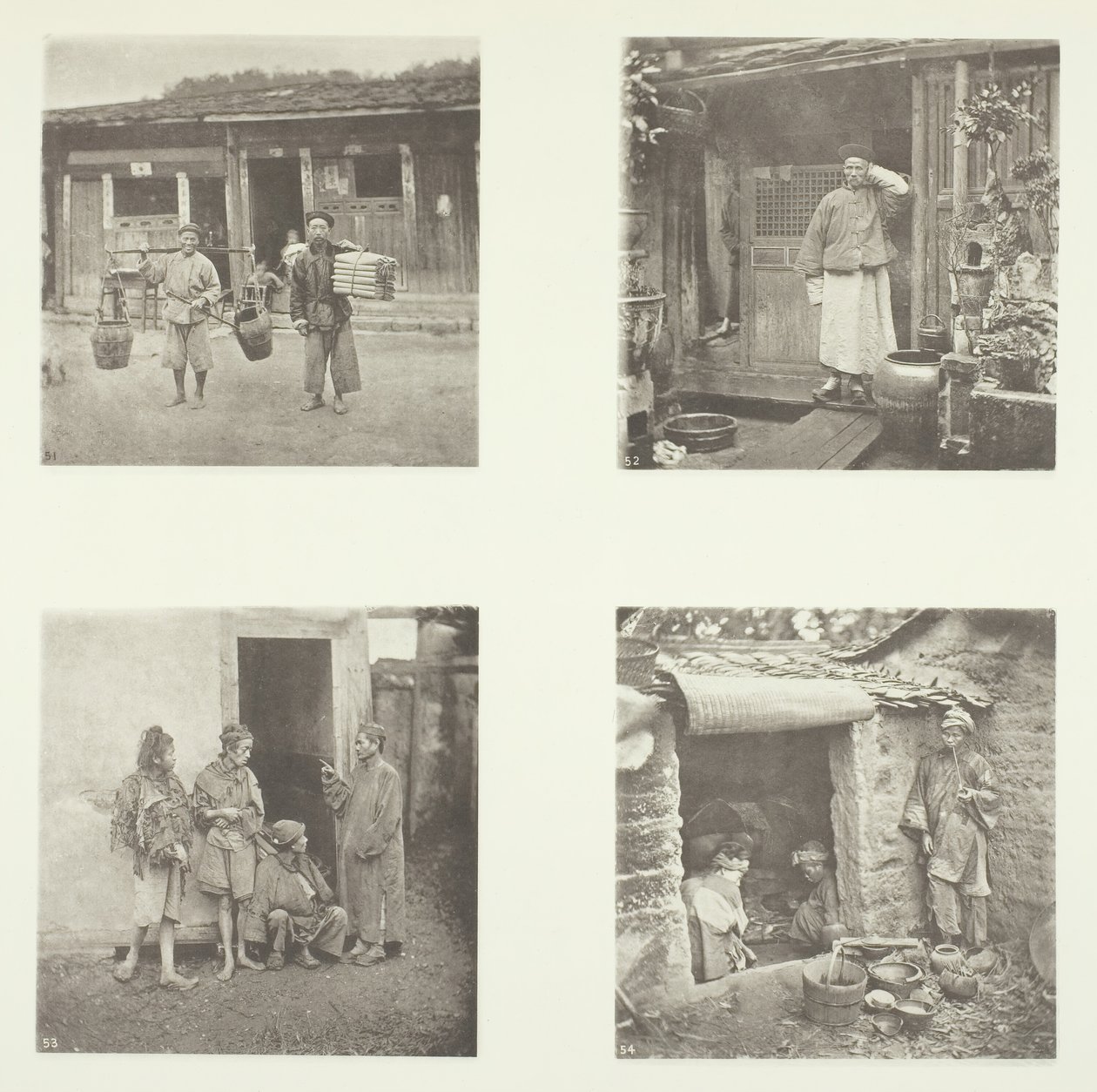 福州苦力》、《福州侦探》、《盗贼首领》、《旅居乞丐》，约1868年。 作者 约翰汤姆森