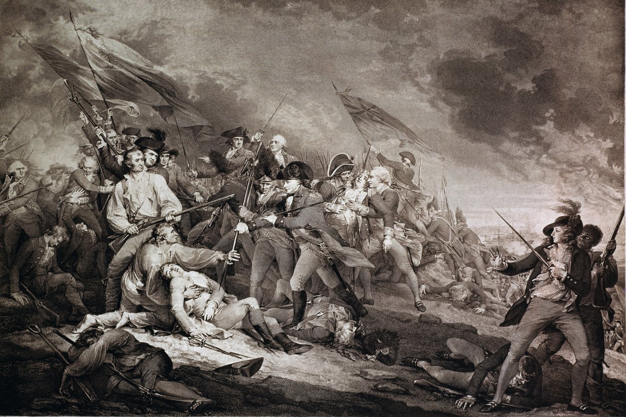 1775年6月17日，在亨克尔·德·波吉（Anthony C. de Poggi）出版的伦敦1798年伦敦将军之战中的沃伦将军之死 作者 约翰·特伦布尔