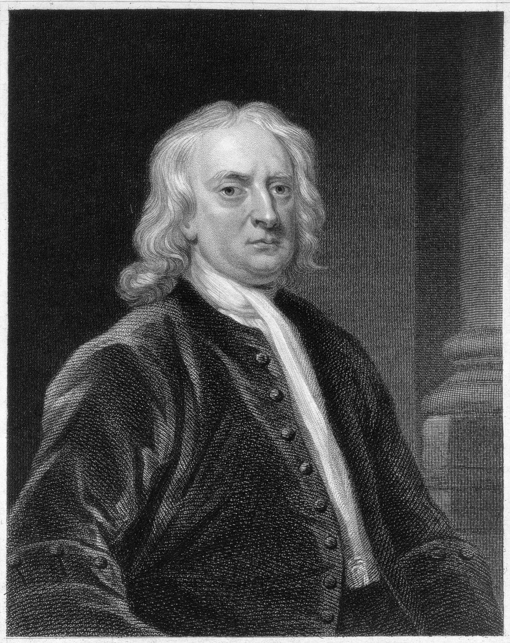 艾萨克·牛顿爵士（1642-1727）的肖像，由Edward Scriven（1775-1841）雕刻 作者 约翰·范德班克