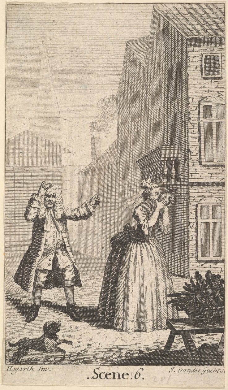 莫里哀的《Sganarelle, ou le Cocu Imaginaire》(想象中的绿帽子)的封面画，约1732年。 作者 约翰·范德古特