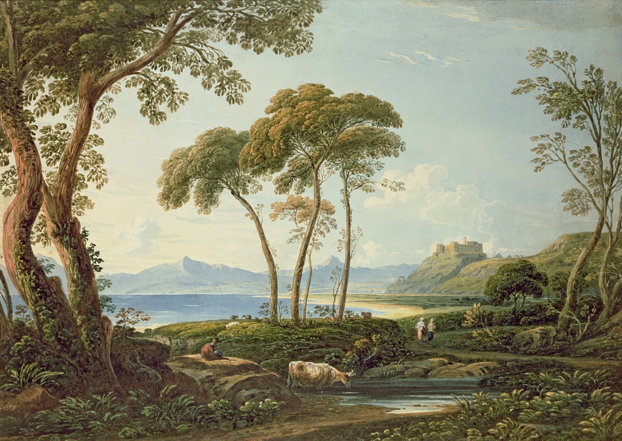 与Harlech城堡的风景 作者 约翰·瓦利