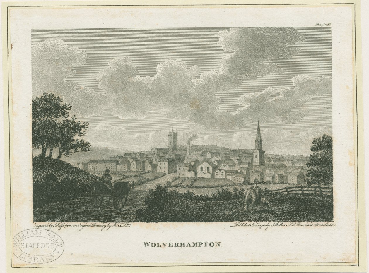 沃尔夫汉普顿（Wolverhampton）-西南景观：版画，[[c 1796] 作者 约翰·沃克