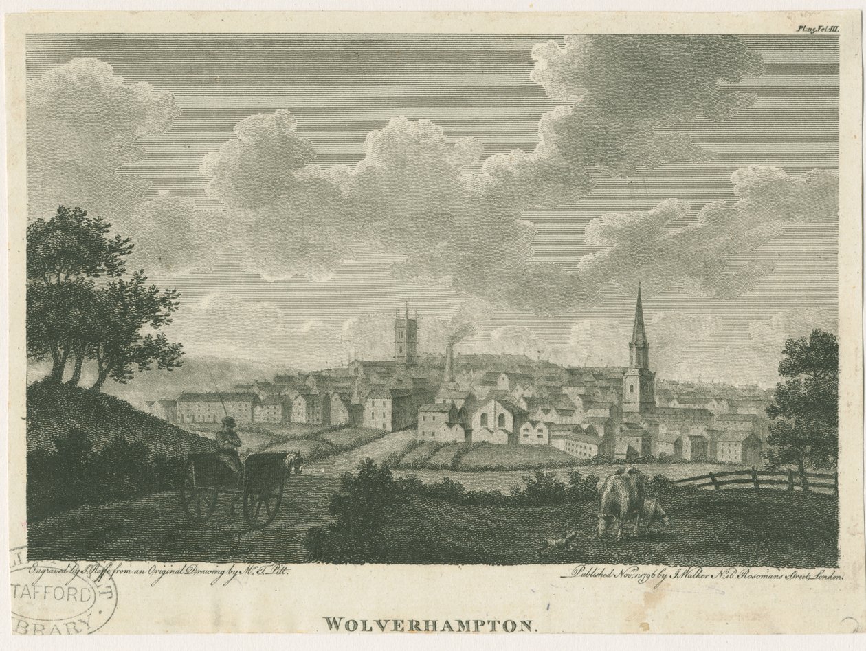 沃尔夫汉普顿（Wolverhampton）-西南景观：版画，[[c 1796] 作者 约翰·沃克