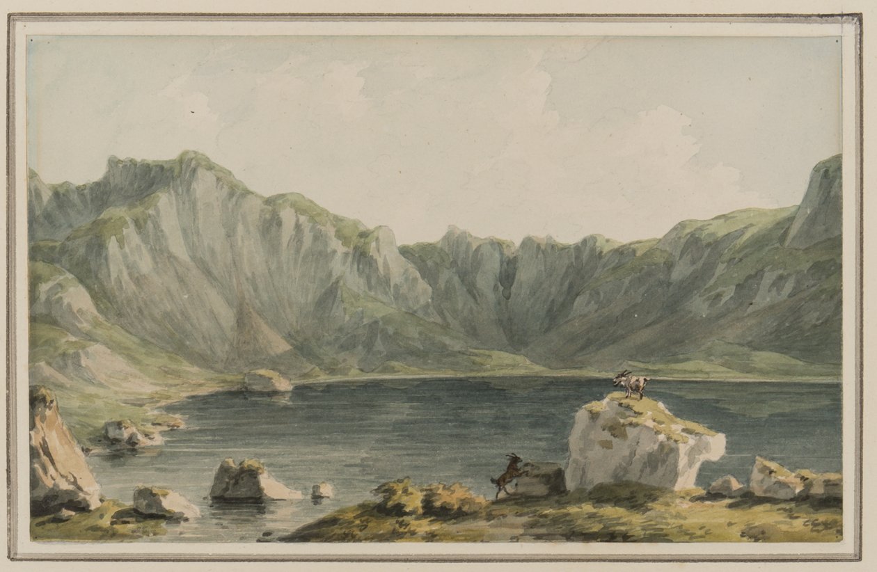 Llyn Idwal，关于它的方法来自Llyn Ogwen，Carnarvonshire，1795（纸上写着） 作者 约翰·沃威克·史密斯