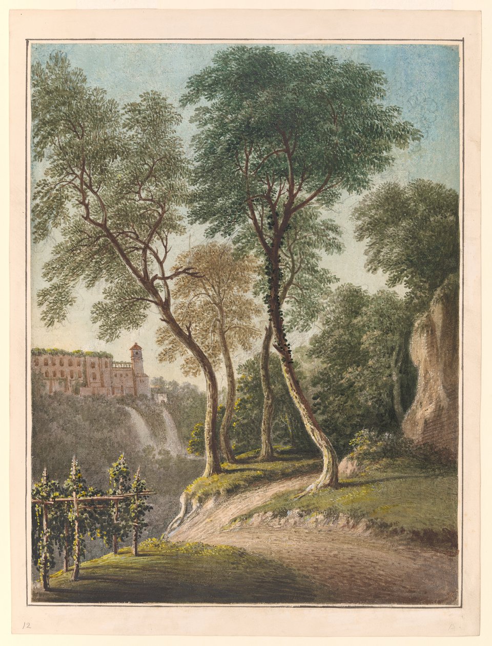 梅塞纳和卡斯卡泰利别墅，蒂沃利，约 1781 年（水彩、水粉和铅笔） 作者 约翰·沃威克·史密斯