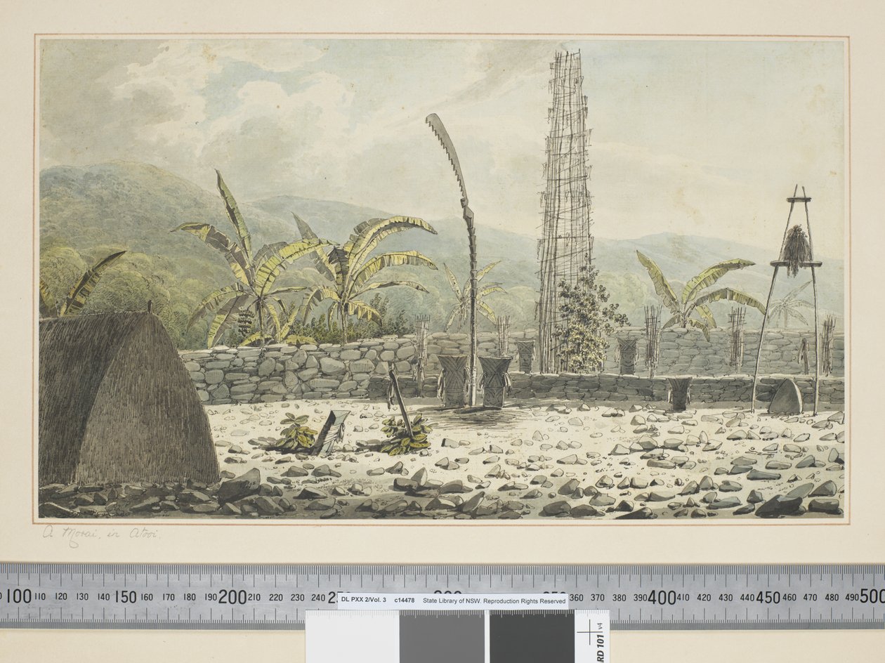 F.17 A Morai，在 Atooi，约 1773-84 年（水彩） 作者 约翰·韦伯