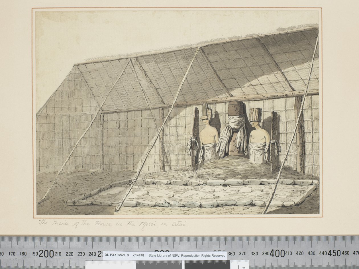 F.18 阿托伊的莫拉伊的房屋内部，约1773-84年（水彩）。 作者 约翰·韦伯