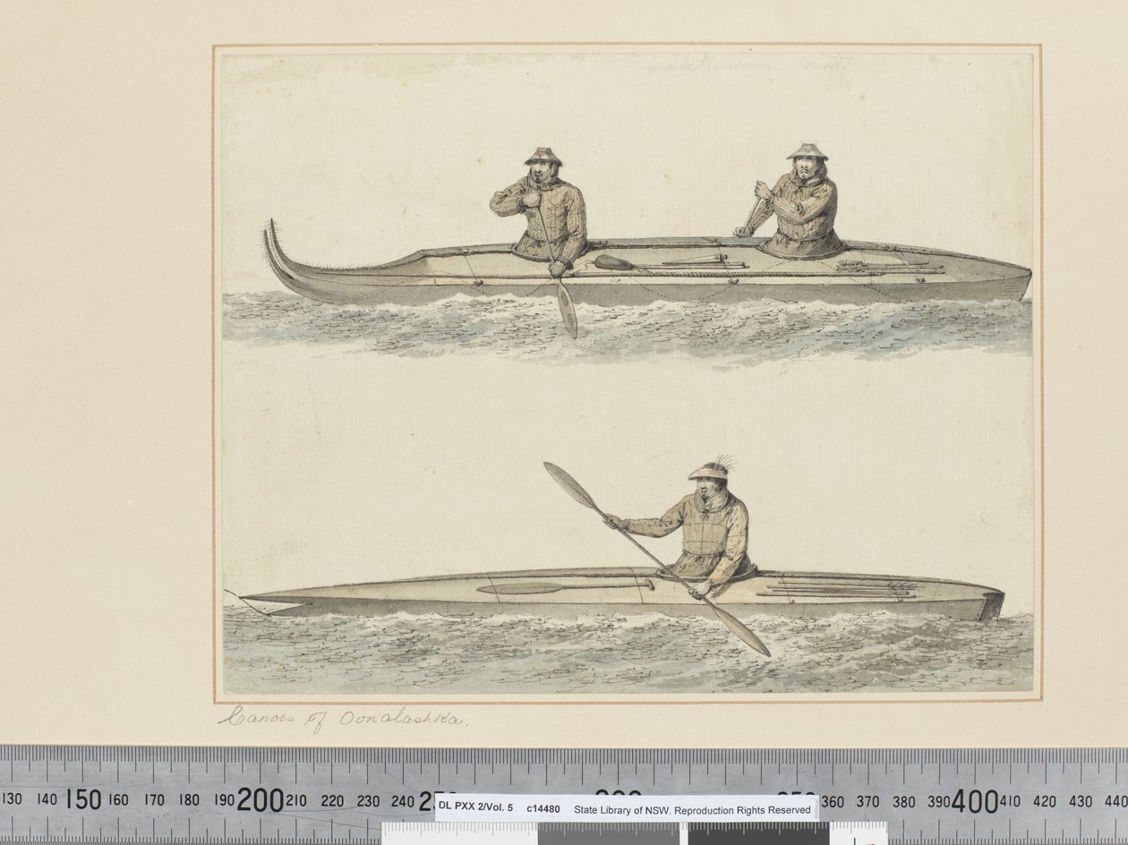 F.30 Oonalashka 独木舟，威廉王子之声，c.1773-84（水彩） 作者 约翰·韦伯