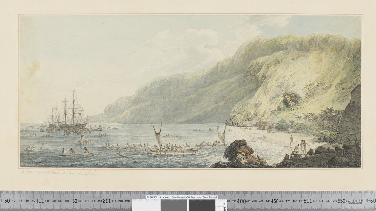 F.39 卡拉卡库阿的景色，在 Owyhee，约 1783-84 年（水彩） 作者 约翰·韦伯
