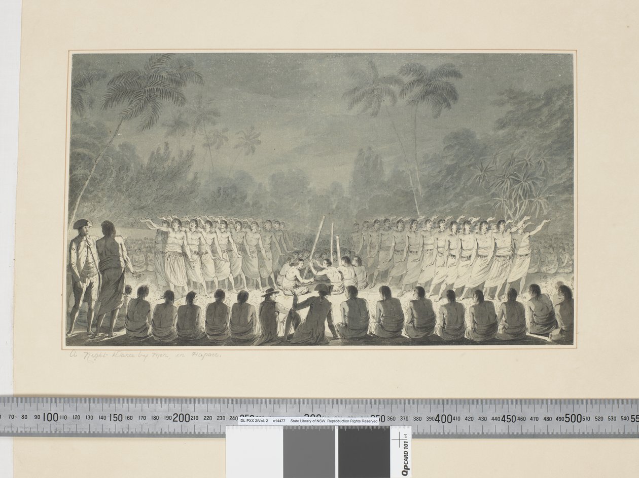 F.5 男子的夜舞，在哈帕伊，约1773-84年（水彩）。 作者 约翰·韦伯