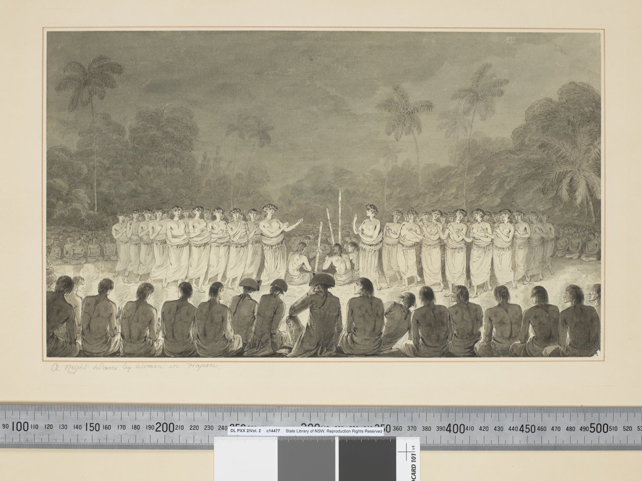 F.6 哈帕伊妇女的夜舞，约1773-84年（水彩）。 作者 约翰·韦伯