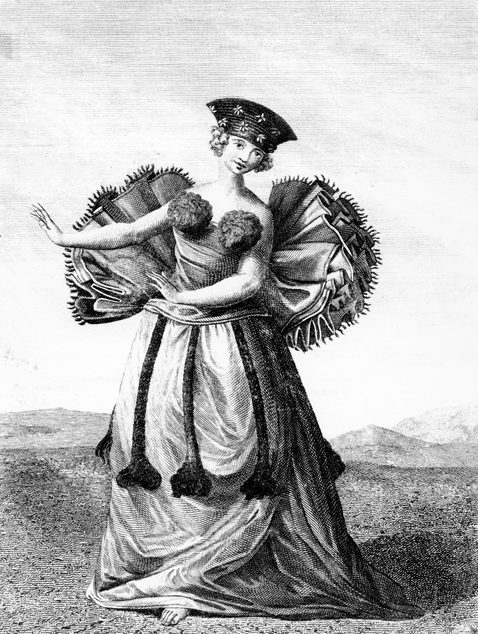 Otaheite跳舞的年轻女子的习惯，1785（雕刻） 作者 约翰·韦伯