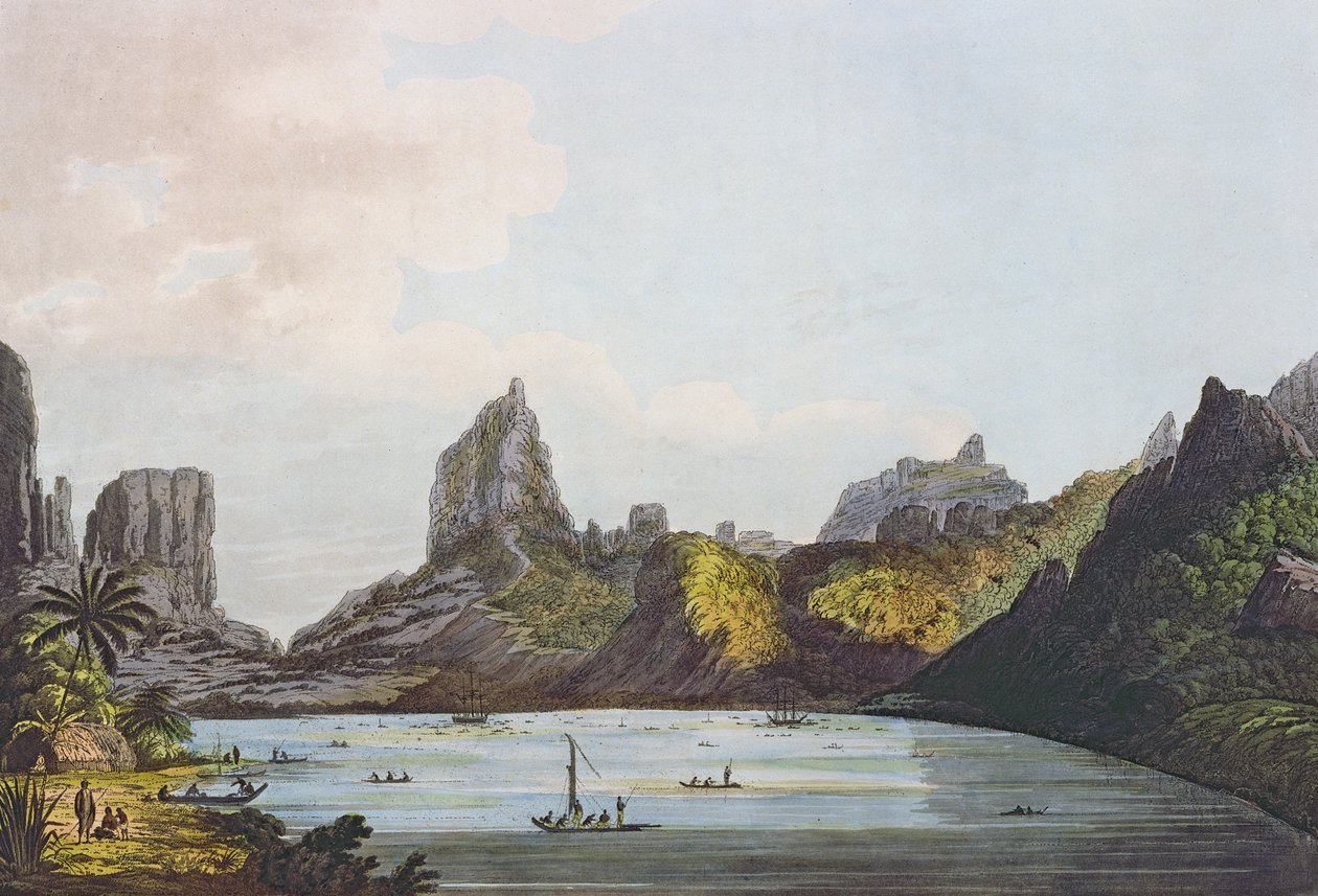 在Eimeo岛的Taloo港口的视图，从&39;南海的景色&39;，酒吧。 1789年（蚀刻） 作者 约翰·韦伯