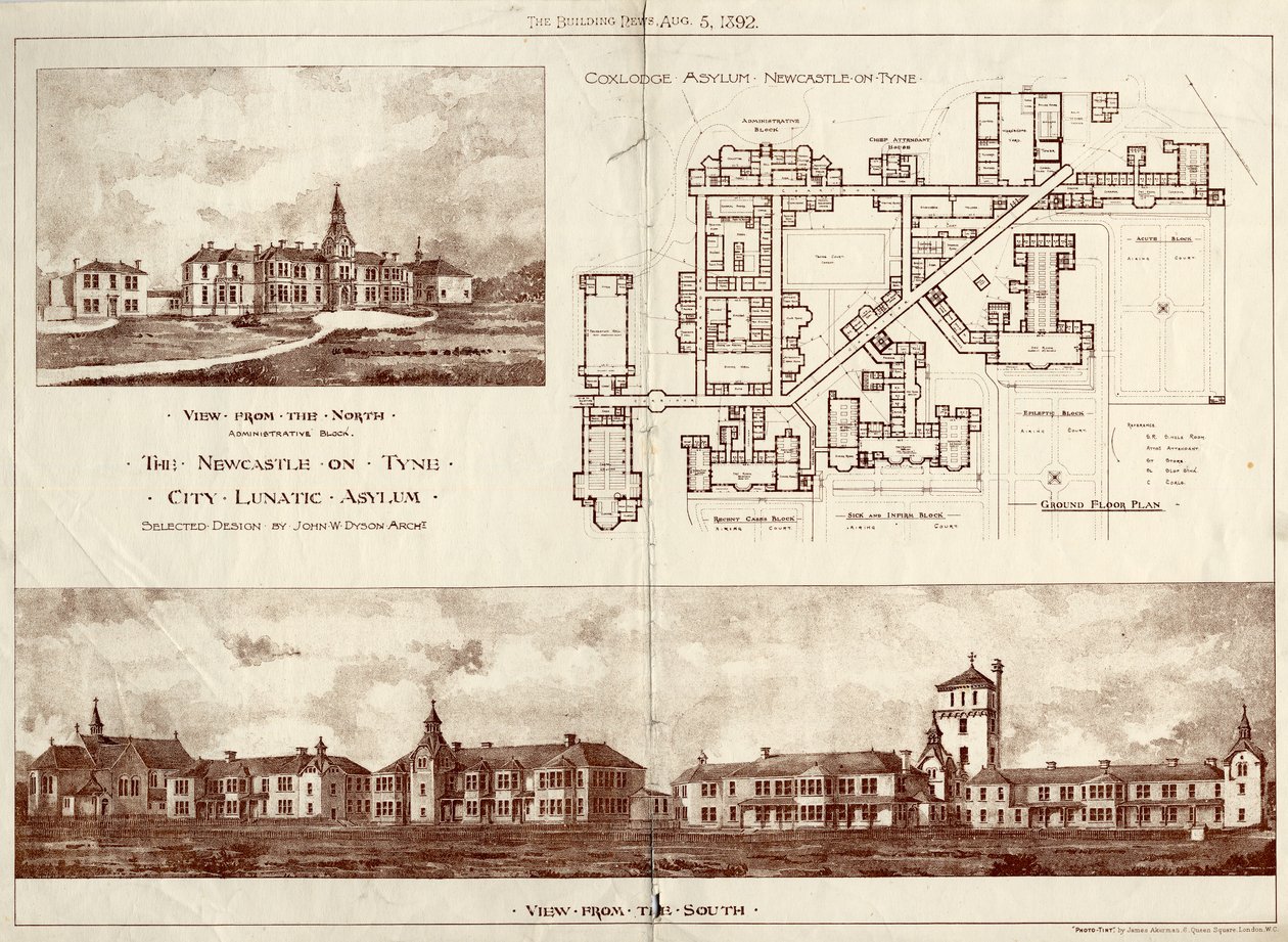 The Newcastle on Tyne Lunatic Asylum，Coxlodge，c.1829（photolitho） 作者 约翰·威廉·戴森