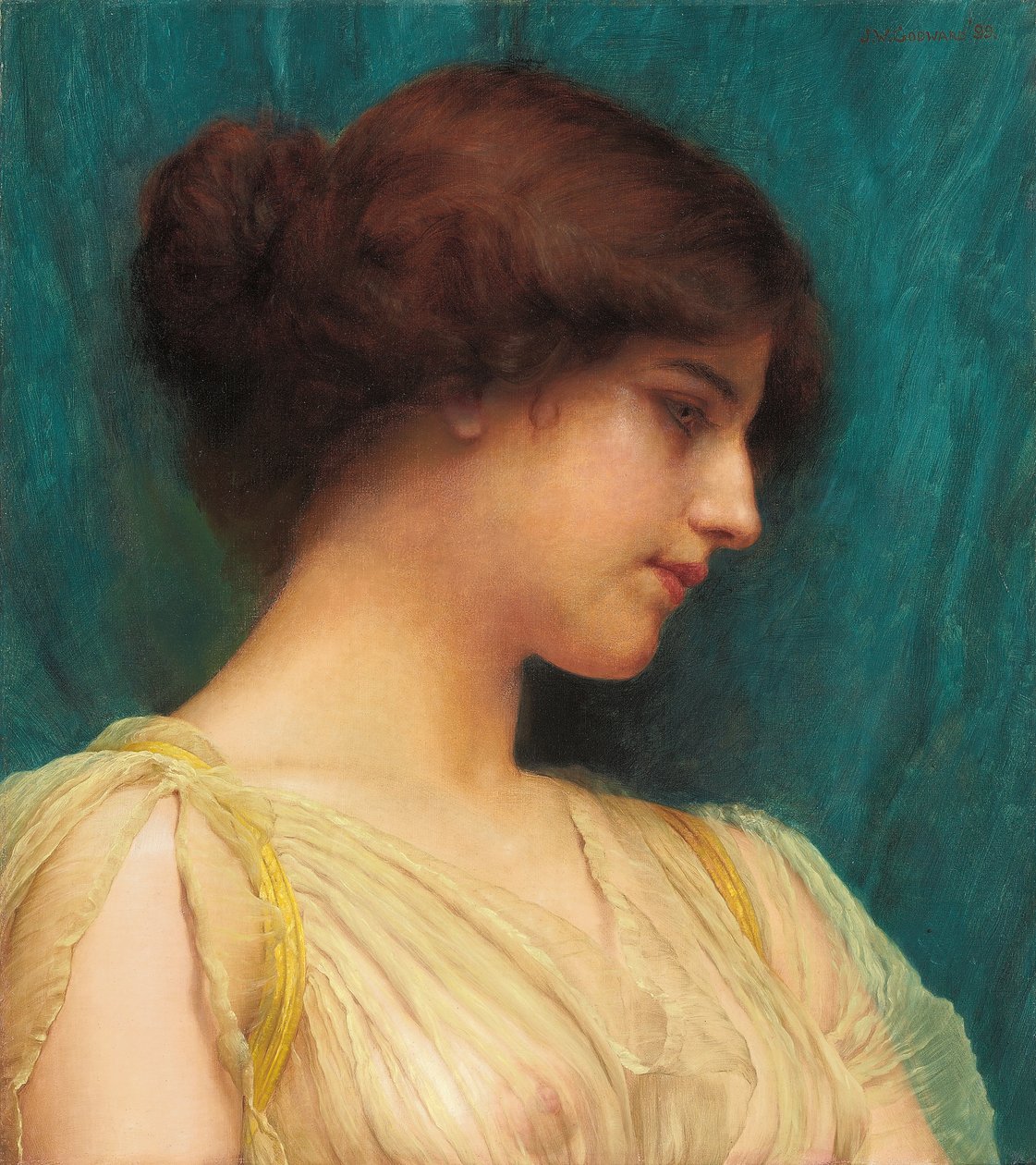 研究一个女孩的头，1899年 作者 约翰·威廉·高沃德