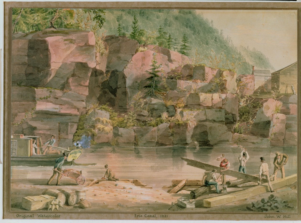 纽约州伊利运河，1831年（石墨，卫生纸和水粉纸） 作者 约翰·威廉·希尔