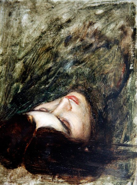 奥菲斯的头像--素描，约 1899-1900 年（木板油画） 作者 约翰·威廉姆·沃特豪斯