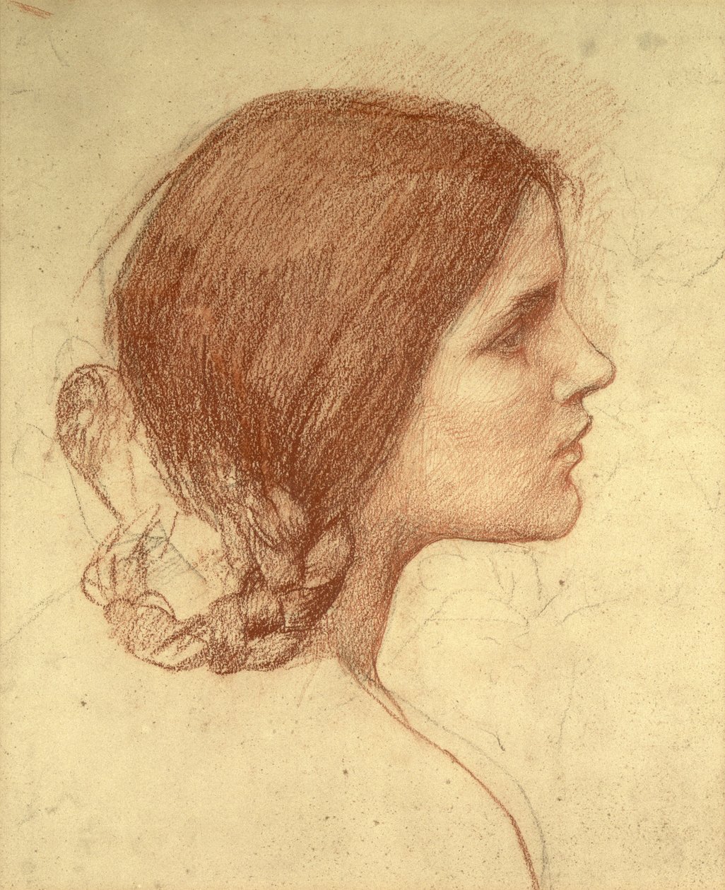 一个女孩的头，c.1905（纸上的红色粉笔） 作者 约翰·威廉姆·沃特豪斯