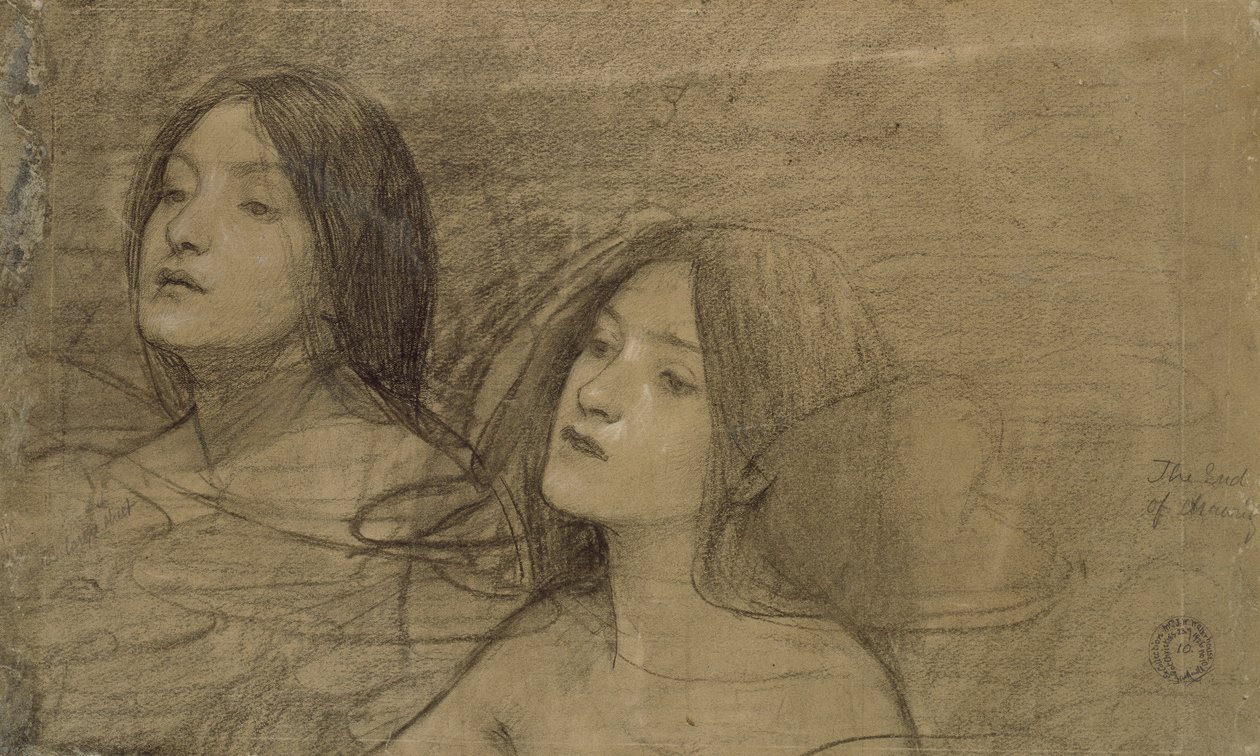 海拉斯和仙女》的两个仙女研究，约1890年代 作者 约翰·威廉姆·沃特豪斯