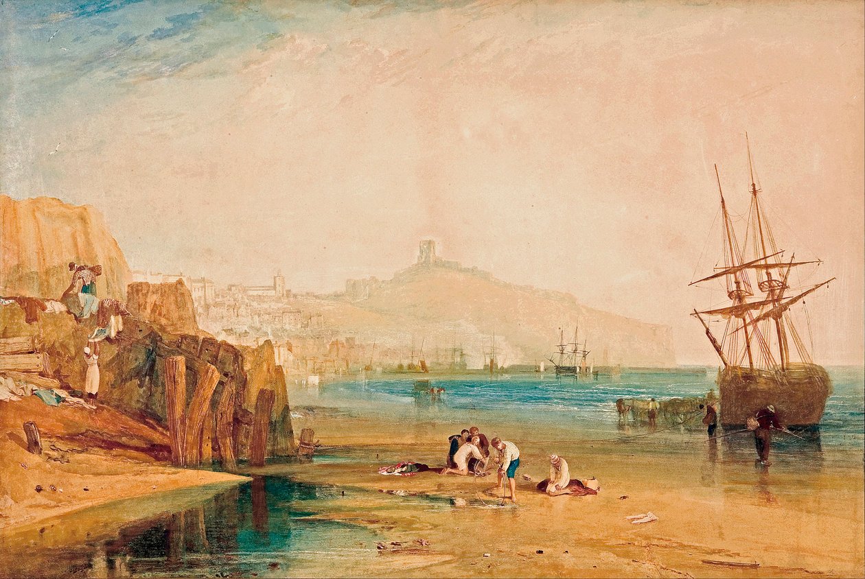 "Vue de Scarborough au petit matin, enfants chassant les crabes" Peinture de Joseph Mallord William Turner (1775-1851) vers 1810 南澳大利亚阿德莱德艺术馆，澳大利亚 作者 约翰·威廉姆·沃特豪斯