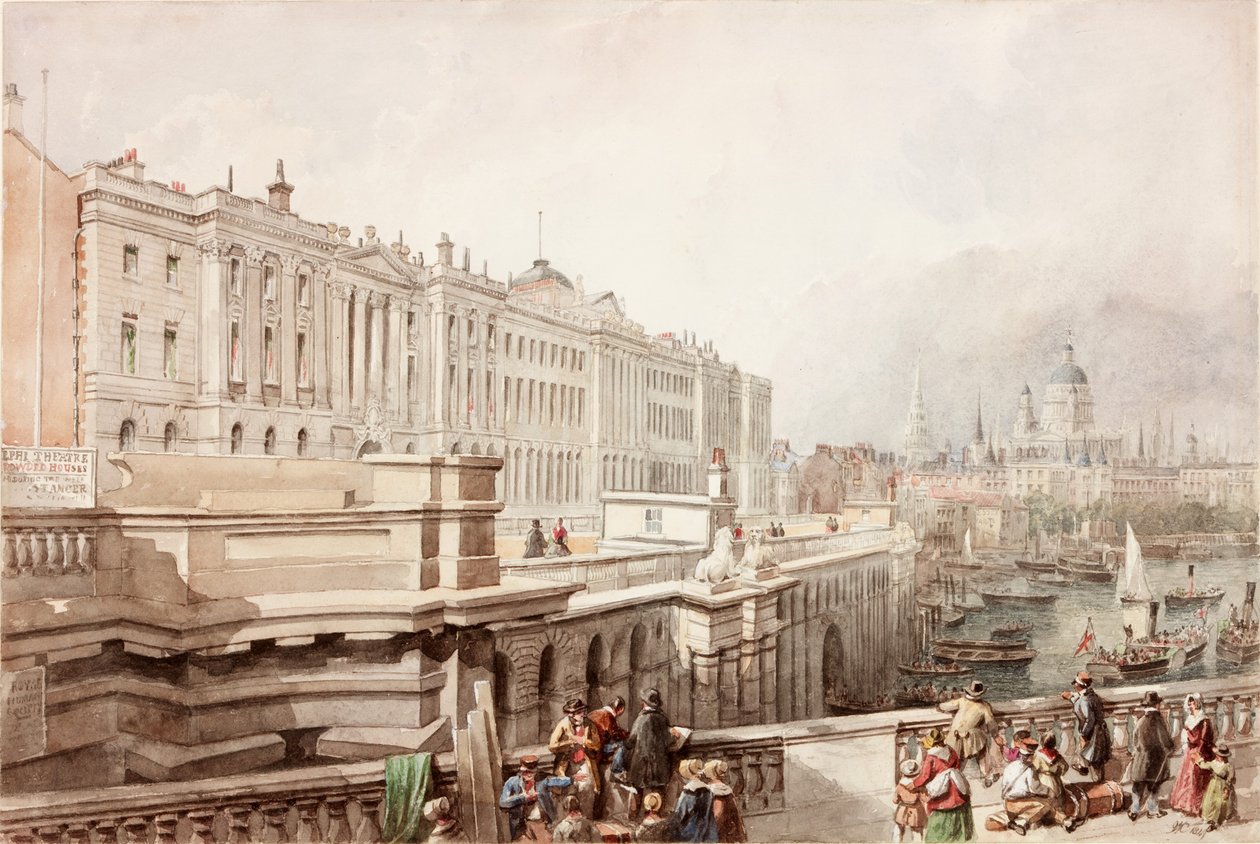 滑铁卢桥的Somerset House和St Pauls（bodycolour） 作者 约翰·威尔逊·卡迈克尔