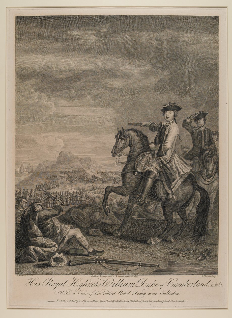 HRH威廉（1721-65）坎伯兰公爵（Duke of Cumberland），观察1746年卡洛登（Culloden）附近的军队，由B. Baron，1747年出版 作者 约翰·伍顿