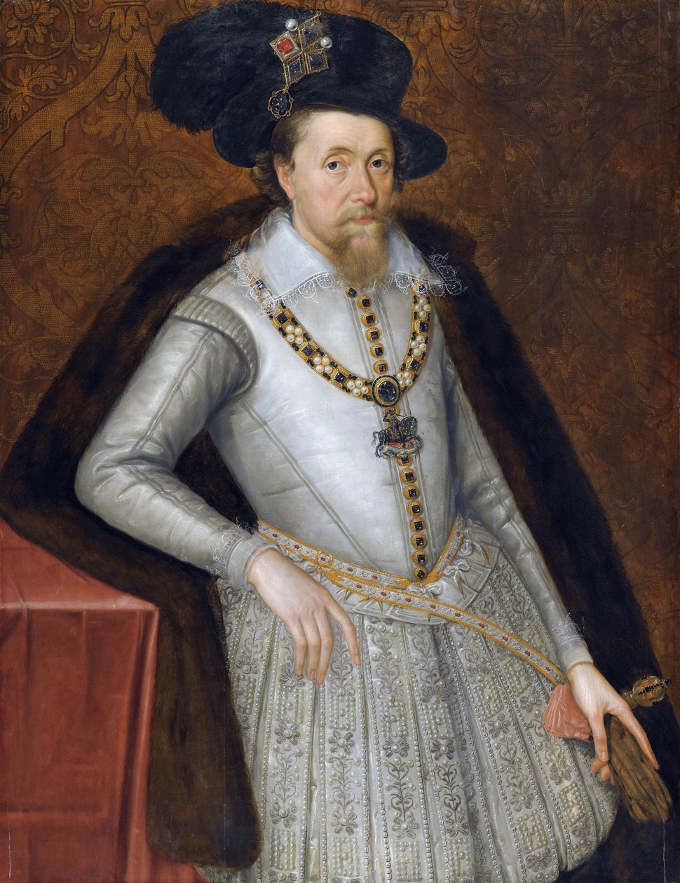 Jacques VI et Ier - Jacques Stuart - 英格兰国王詹姆斯一世 (1566-1625) 的肖像，约翰·德·克里茨 (Desritz)，长者 (1551 / 2-1642)，17 世纪早期。 - 木头上的油 作者 约翰·德·克里茨