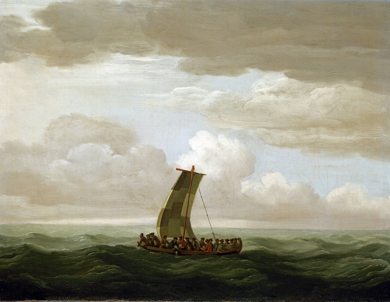 拉克斯伯勒号 "救生艇上的船员，船长和 21 名船员。油画，约 1727 年，作者约翰-克莱夫利（1712-1777 年）。 作者 约翰·克里夫利