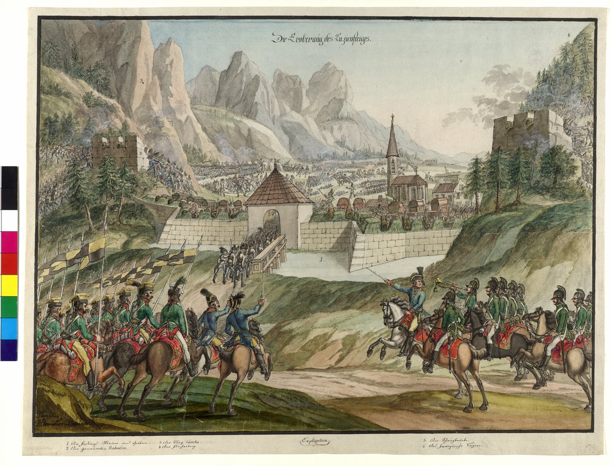 1799 年奥地利军队征服 Luziensteig（水彩画） 作者 乔科布·普拉西杜斯·阿尔特穆特