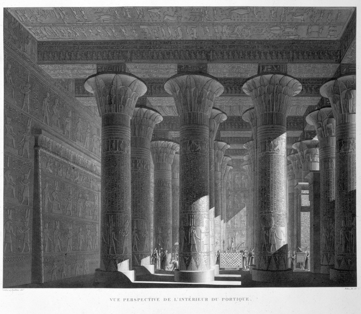 透视图的门廊内部，Esne（Latopolis）板块83从Vol I的“描述埃及”，由Sellier刻，1822年（aquatint） 作者 乔洛瓦和德维利耶