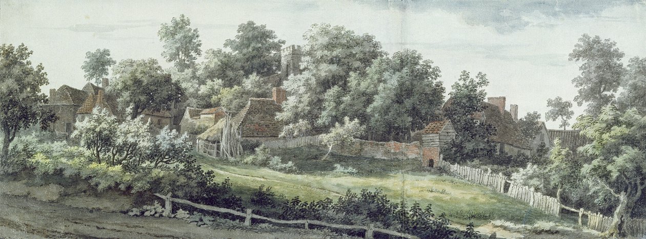 Harbledown，位于坎特伯雷附近，1757年（wc用笔和灰色墨水在石墨纸上） 作者 乔纳森·斯凯尔顿