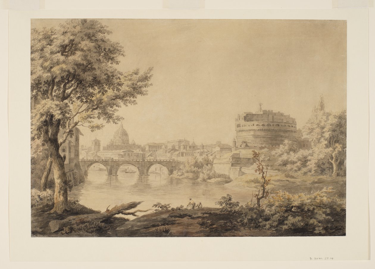 View of Rome with Saint Peter’s and Castel Sant’Angelo, c.1758 (graphite, pen, ink and watercolour on paper) 作者 乔纳森·斯凯尔顿