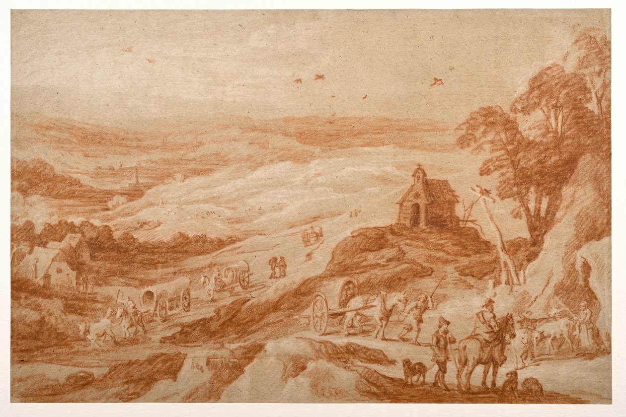 有人物、牛群和马车的风景画 作者 Joos或Josse de The Younger Momper
