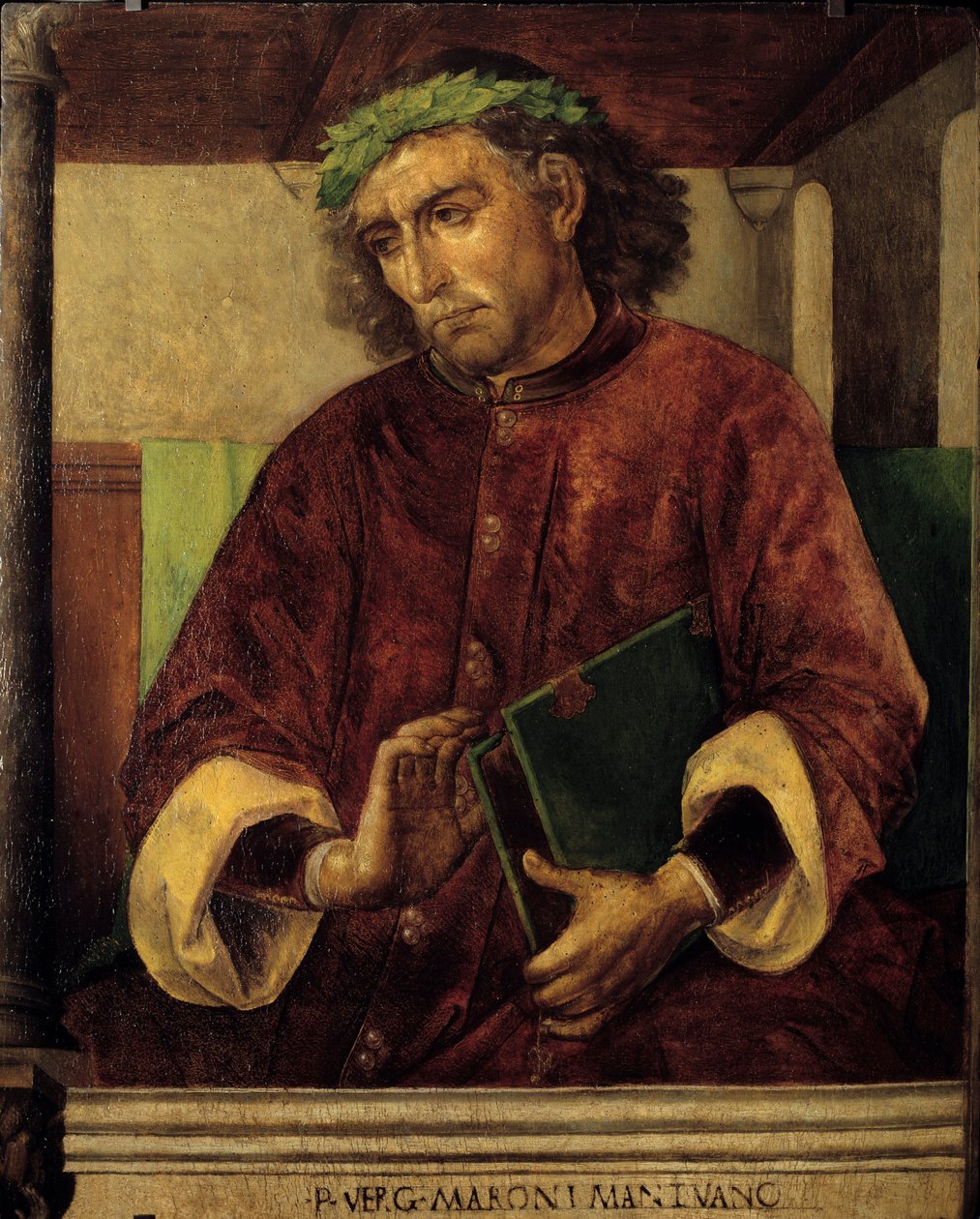 维吉尔（Virgilio，公元前 70-19 年）的肖像，罗马诗人和作家。 Just Ghent (1435-1480) Ec. 的绘画 火焰 作者 乔斯·范·根特（Joos van Gent）（1460年75）