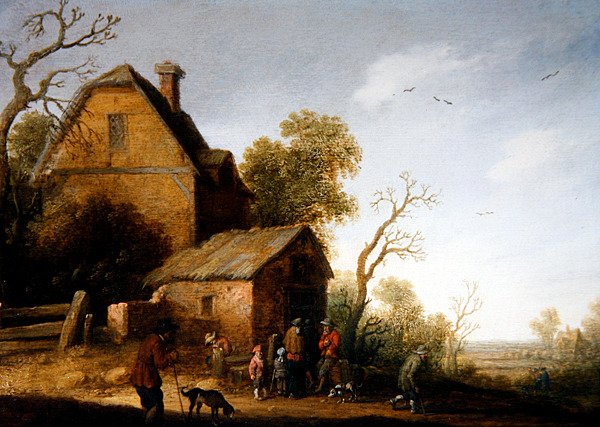 有人物和狗的林间风景 作者 Joost Cornelisz。 Droochsloot