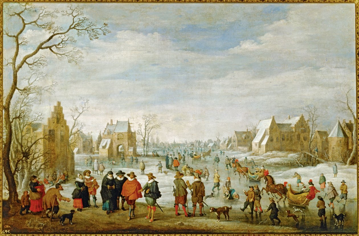有滑冰者的冬景......（布面油画） 作者 Joost Cornelisz Droochsloot