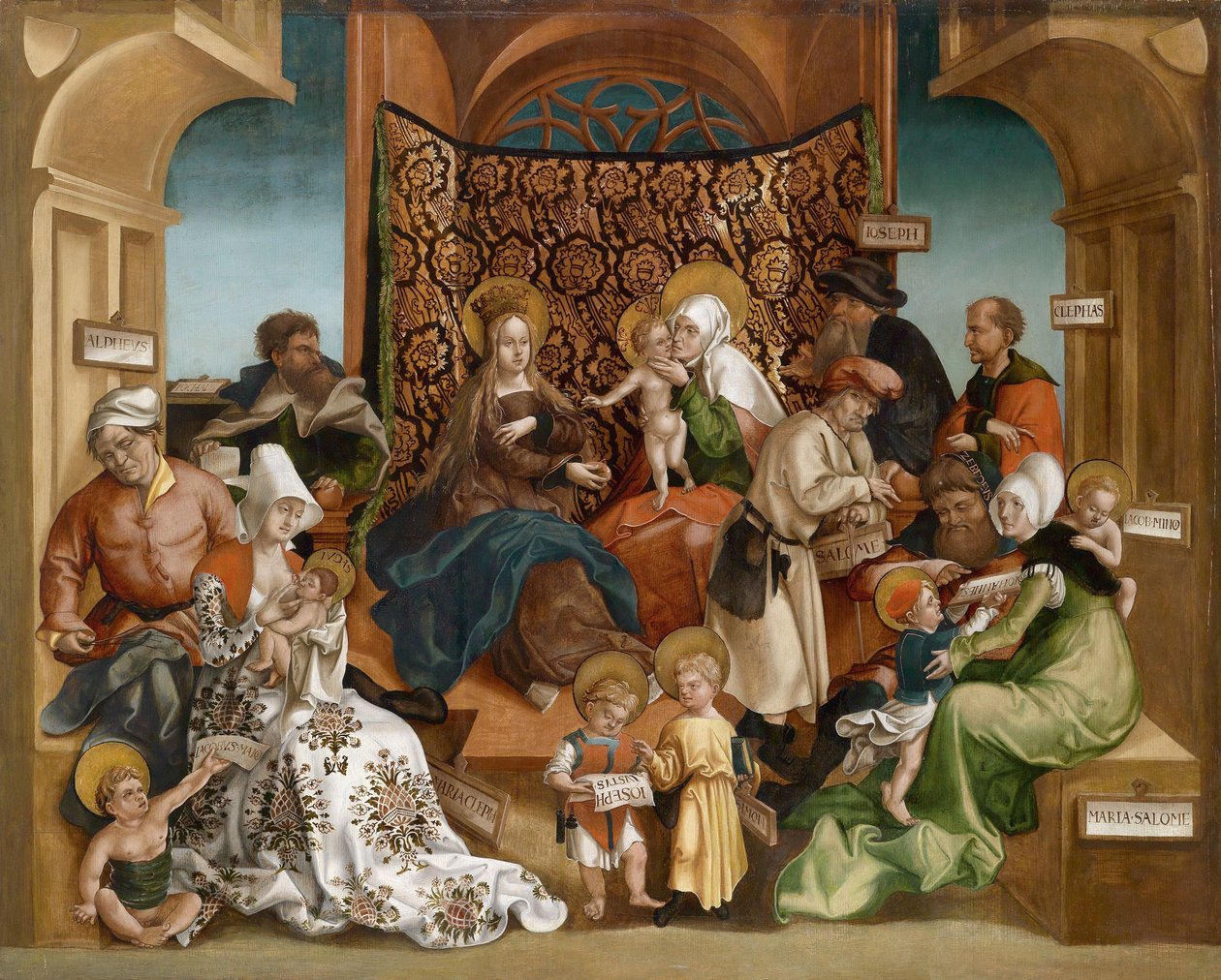 Sainte Parente（玛丽全家） - 神圣的亲属 - Jorg (Joerg) Breu, the Younger 的绘画 (1510-1547) - 木头油画 - 106x132,5 - 私人收藏 作者 豪尔赫二世布鲁