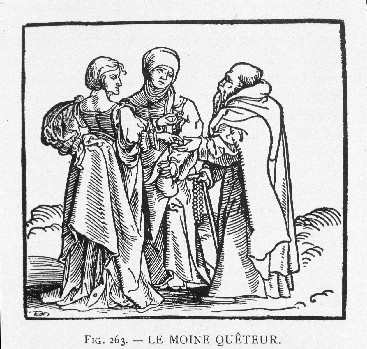 Quetter和尚：J¿rg Breu的木刻版画，构成了1522年左右在奥格斯堡出版的一本具有宗教改革精神的小册子的标题。"来自奥地利省的卡梅和一个女仆之间的友好对话" 作者 豪尔赫二世布鲁