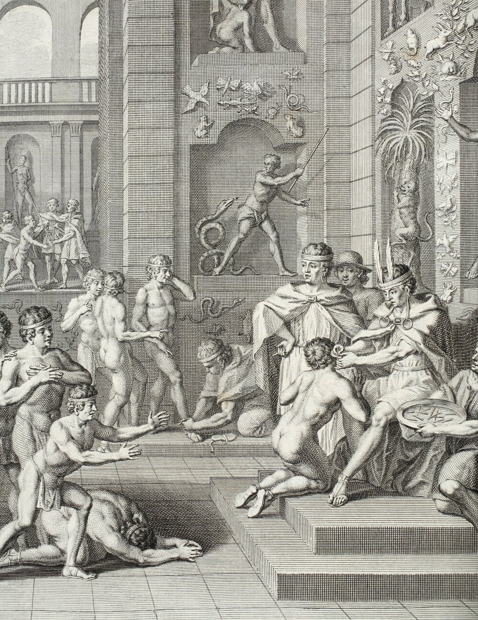 血腥王子骑士团观察的印加仪式，来自“Aoyrique Meridionale的航行历史”，1752年 作者 豪尔赫和乌洛亚，安东尼奥·德胡安·圣塔西利亚