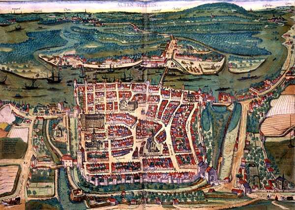 阿尔滕施塔特地图，出自乔治-布劳恩（1541-1622）和弗兰斯-霍根伯格（1535-90）约1572-1617的《地球公民》（彩色雕刻）。 作者 乔里斯（后）霍夫纳格尔