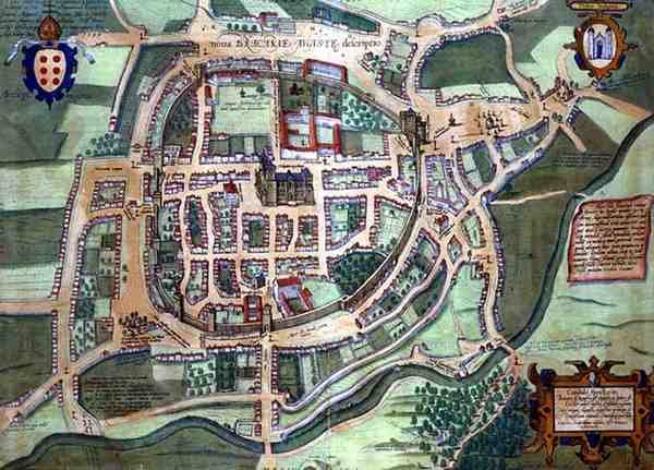 布拉奇地图，来自乔治-布劳恩（1541-1622）和弗兰斯-霍根伯格（1535-90）的《Civitates Orbis Terrarum》，约1572年（彩色雕版）。 作者 乔里斯（后）霍夫纳格尔