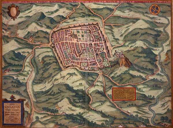 卡亚佐地图，出自乔治-布劳恩（1541-1622年）和弗兰斯-霍根伯格（1535-90年）的《Civitates Orbis Terrarum》1597年（彩色雕刻）。 作者 乔里斯（后）霍夫纳格尔