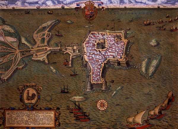 加利波利地图，出自乔治-布劳恩（1541-1622）和弗兰斯-霍根伯格（1535-90）约1572-1617年创作的《Civitates Orbis Terrarum》（彩色雕刻）。 作者 乔里斯（后）霍夫纳格尔